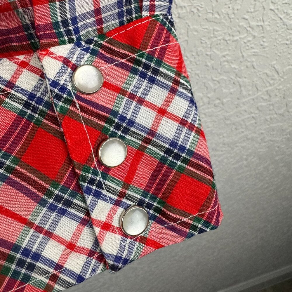 Vintage Kmart Shirt Mens 34 Red Black Permanent Press Pearl Snap Western - Picture 9 of 11